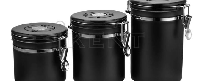 1.2L 1.5L 1.8L coffee bean canister stainless steel black CO2 exhaust container