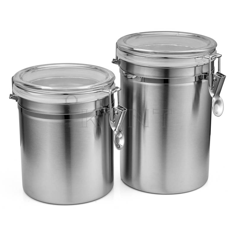 transparent visible lid stainless steel storage canister container