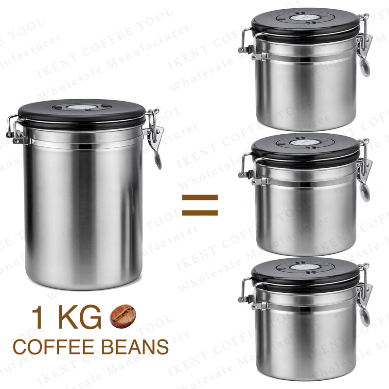 1kg 2LB coffee bean canister airtight CO2-release valve stainless steel container date tracker tea food flour cereal storage factory manufacturer