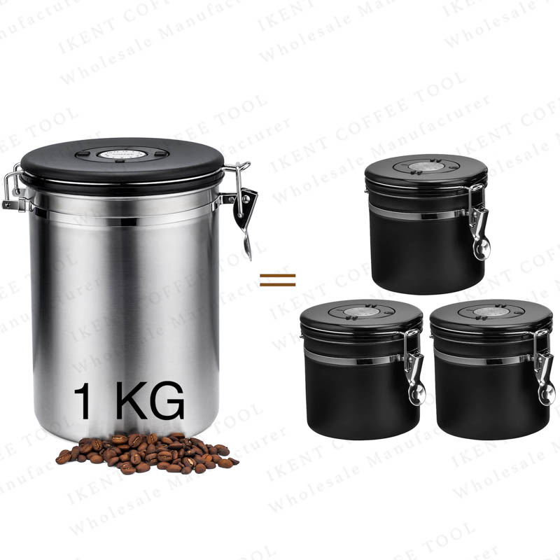 1kg 2LB coffee bean canister airtight CO2-release valve stainless steel container date tracker tea food flour cereal storage factory manufacturer