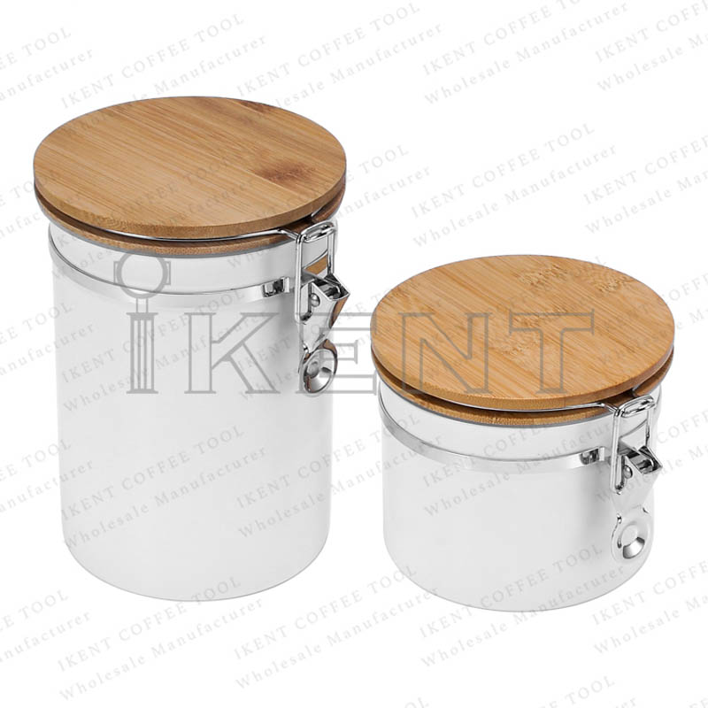 airtight canister container wooden lid stainless steel