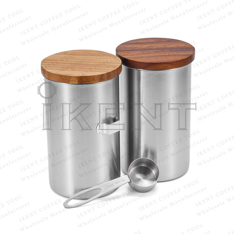 stainless steel bamboo wooden lid canister coffee bean tea matcha powder container manufacturer factory supplier