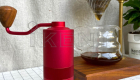 red coffee grinder factory stainless steel burr wooden handle