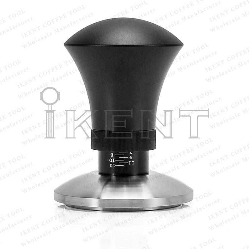 adjustable depth calibrated coffee tamper spring loaded stainless steel base bean press