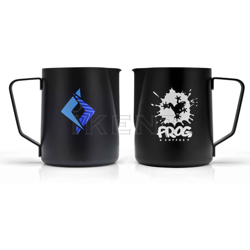 logo coffee milk pitcher frothing jug black stainless steel milk steaming jug 350ml 600ml espresso cappuccino coffee milk cup manufacturer factory